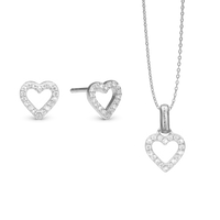 Shimmery Heart Smykkesæt - Sterling Sølv m. Cubic Zirkonia