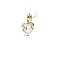 White Nature Charm 6 mm til Classic Læderarmbånd - Guld 14 karat m. 2 Månesten