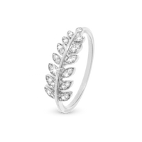 Forest Leaves Ring - Blankpoleret Sterling Sølv m. 15 Hvide Cubic Zirkonia