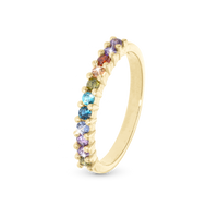 Rainbow Ring - Blankpoleret Forgyldt Sterling Sølv m. 11 Multi color Cubic Zirkonia