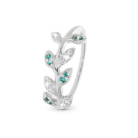 Colourful Leaves Ring - Blankpoleret Sterling Sølv m. 7 Hvide Cubic Zirkonia
