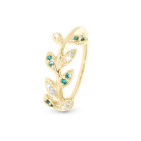 Colourful Leaves Ring - Blankpoleret Forgyldt Sterling Sølv m. 7 Hvide Cubic Zirkonia