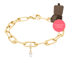 Link armbånd og charm med perle i forgyldt sterling sølv