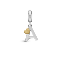 Bogstav A - Hænger Charm 4 mm Til Armbånd - Blankpoleret Bicolor