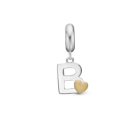 Bogstav B - Hænger Charm 4 mm Til Armbånd - Blankpoleret Bicolor