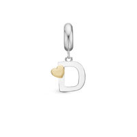 Bogstav D - Hænger Charm 4 mm Til Armbånd - Blankpoleret Bicolor