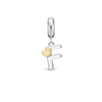 Bogstav F - Hænger Charm 4 mm Til Armbånd - Blankpoleret Bicolor