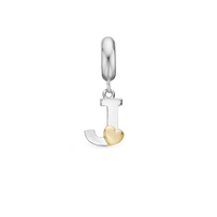 Bogstav J - Hænger Charm 4 mm Til Armbånd - Blankpoleret Bicolor