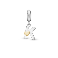 Bogstav K - Hænger Charm 4 mm Til Armbånd - Blankpoleret Bicolor
