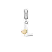 Bogstav L - Hænger Charm 4 mm Til Armbånd - Blankpoleret Bicolor