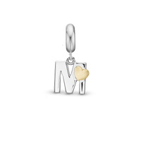 Bogstav M - Hænger Charm 4 mm Til Armbånd - Blankpoleret Bicolor