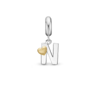 Bogstav N - Hænger Charm 4 mm Til Armbånd - Blankpoleret Bicolor