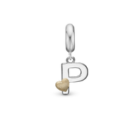 Bogstav P - Hænger Charm 4 mm Til Armbånd - Blankpoleret Bicolor