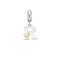 Bogstav R - Hænger Charm 4 mm Til Armbånd - Blankpoleret Bicolor