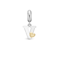 Bogstav V - Hænger Charm 4 mm Til Armbånd - Blankpoleret Bicolor