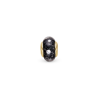 Sparkling Black Globe - Charm 4 mm Til Armbånd - Glas Forgyldt Sterling Sølv m. 6 Cubic Zirkonia