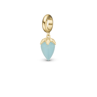 Blue Chalcedony - Hænger Charm 4 mm Til Armbånd - Blankpoleret Forgyldt Sterling Sølv m. 1 Kalcedon