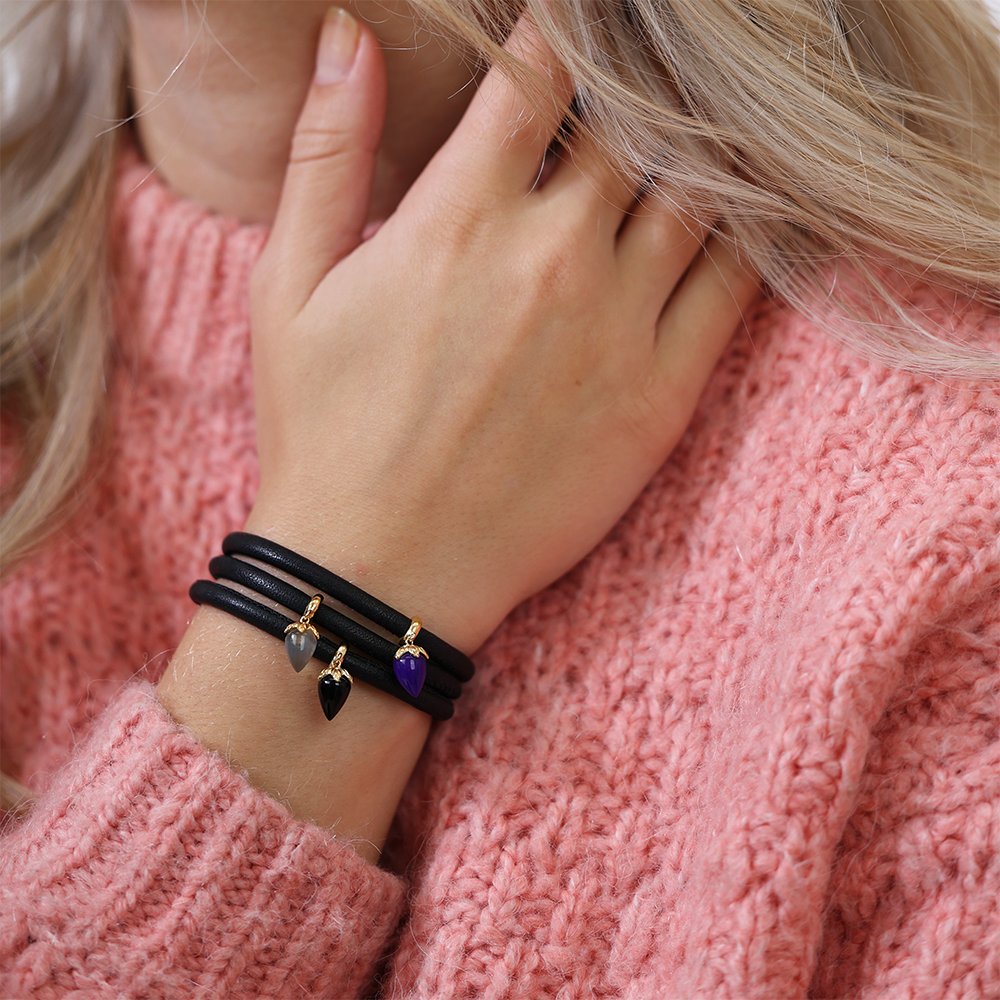 Purple Chalcedony charm forgyldt Charms til sølvarmbånd - CHRISTINA