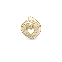 Mother & Child Heart - Charm 4 mm Til Armbånd - Blankpoleret Forgyldt Sterling Sølv m. 10 Topas