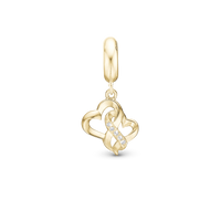 Mother Child True Love - Hænger Charm 4 mm Til Armbånd - Blankpoleret Forgyldt Sterling Sølv m. 6 Cubic Zirkonia
