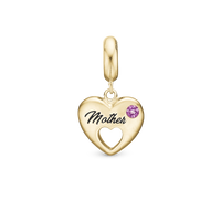 Mother - Hænger Charm 4 mm Til Armbånd - Blankpoleret Forgyldt Sterling Sølv m. 1 Turmalin