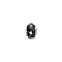 Sparkling Black Globe - Charm 4 mm Til Armbånd - Glas Sterling Sølv m. 6 Cubic Zirkonia