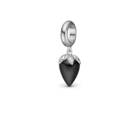 Black Chalcedony - Hænger Charm 4 mm Til Armbånd - Blankpoleret Sterling Sølv m. 1 Kalcedon