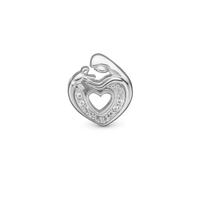 Mother & Child Heart - Charm 4 mm Til Armbånd - Blankpoleret Sterling Sølv m. 10 Topas