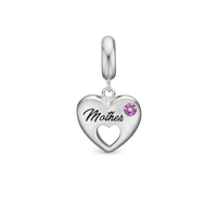 Mother - Hænger Charm 4 mm Til Armbånd - Blankpoleret Sterling Sølv m. 1 Turmalin