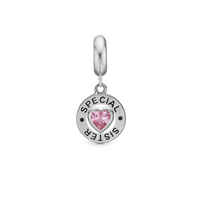 Special Sister - Hænger Charm 4 mm Til Armbånd - Blankpoleret Sterling Sølv m. 1 Turmalin
