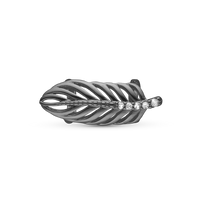 Sparkling Feather Charm 6 mm til Classic Læderarmbånd - Blankpoleret Rutheniumbelagt m. 5 Hvide Cubic Zirkonia