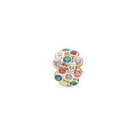 Colourful Champagne Charm 6 mm til Classic Læderarmbånd - Blankpoleret Forgyldt Sterling Sølv m. 13 Multi color Multi stone