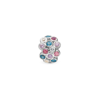 Colourful Champagne Charm 6 mm til Classic Læderarmbånd - Blankpoleret Sterling Sølv m. 13 Multi color Multi stone