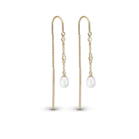 Pearl Drops Hænge Øreringe - Blankpoleret Forgyldt Sterling Sølv m. 6 Hvide Ferskvandsperler