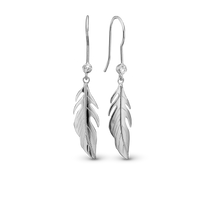 Large Feather Symphony Hænge Øreringe - Blankpoleret Sterling Sølv m. 2 Hvide Topas