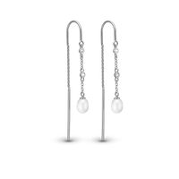 Pearl Drops Hænge Øreringe - Blankpoleret Sterling Sølv m. 6 Hvide Ferskvandsperler