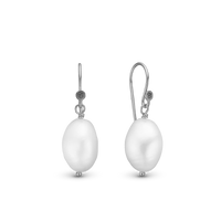 Pearl Dream Hænge Øreringe - Blankpoleret Sterling Sølv m. 2 Hvide Ferskvandsperler