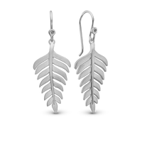 Fern Leaf Hænge Øreringe - Satin Sterling Sølv