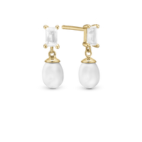 Pearl Baguette Ørestikker - Blankpoleret Forgyldt Sterling Sølv m. 4 Hvide Ferskvandsperler