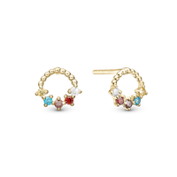 Rainbow Ørestikker - Blankpoleret Forgyldt Sterling Sølv m. 10 Multi color Cubic Zirkonia
