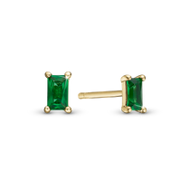 Green Baguette Ørestikker - Blankpoleret Forgyldt Sterling Sølv m. 2 Grønne Cubic Zirkonia