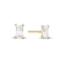 White Baguette Ørestikker - Blankpoleret Forgyldt Sterling Sølv m. 2 Hvide Cubic Zirkonia