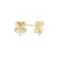 Four Leaf Clover Ørestikker - Børstet Forgyldt Sterling Sølv