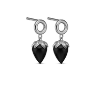 Black Chalcedony Ørestikker - Blankpoleret Sterling Sølv m. 1 Kalcedon