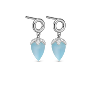 Blue Chalcedony Ørestikker - Blankpoleret Sterling Sølv m. 1 Kalcedon