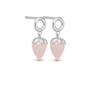 Pink Chalcedony Ørestikker - Blankpoleret Sterling Sølv m. 1 Kalcedon
