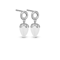 White Chalcedony Ørestikker - Blankpoleret Sterling Sølv m. 1 Kalcedon