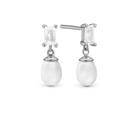 Pearl Baguette Ørestikker - Blankpoleret Sterling Sølv m. 4 Hvide Ferskvandsperler