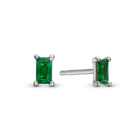 Green Baguette Ørestikker - Blankpoleret Sterling Sølv m. 2 Grønne Cubic Zirkonia