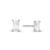 White Baguette Ørestikker - Blankpoleret Sterling Sølv m. 2 Hvide Cubic Zirkonia